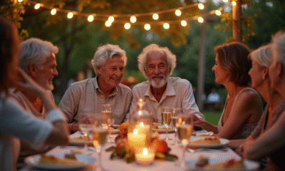 Couple mature célébrant 38 ans de mariage en fête dans un jardin