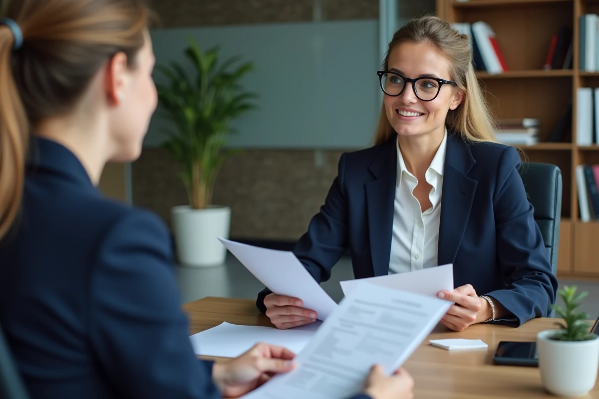 Femme consultant un conseiller juridique pour contester une amende de tapage nocturne