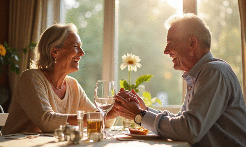 Couple souriant lors d un anniversaire de mariage