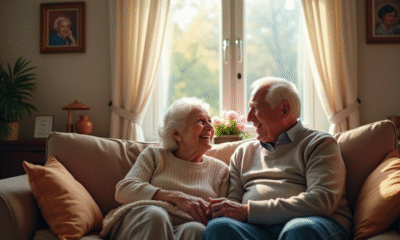 Couple de seniors assis dans un salon chaleureux