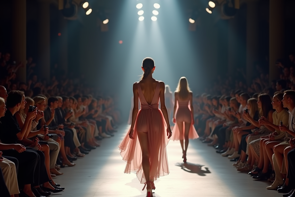 Mannequins défilant en tenues de créateurs sur un runway