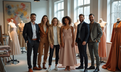 Groupe de créateurs de mode dans un atelier lumineux