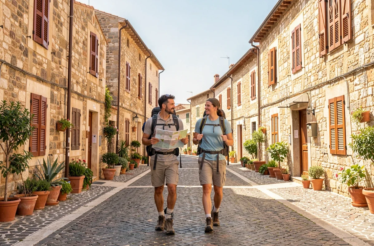 Duo de joueurs explorant les rues historiques d'Ajaccio en plein air lors de l'escape game outdoor Eskap - La Disparition