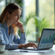 Femme d'affaires analysant des graphiques marketing sur son ordinateur