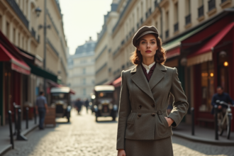 Femme élégante en 1940s dans une rue parisienne