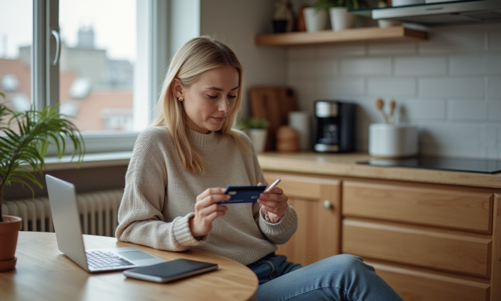 Jeune femme en intérieur moderne avec tablette et carte