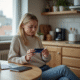 Jeune femme en intérieur moderne avec tablette et carte