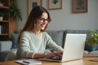 Jeune femme transgenre souriante dans un intérieur chaleureux