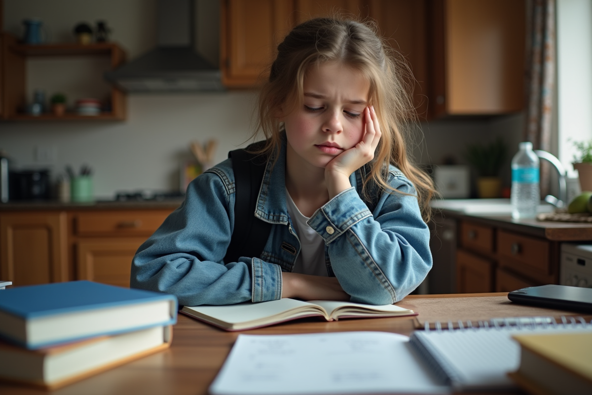 Jeune fille concentrée à étudier à la maison avec ses livres