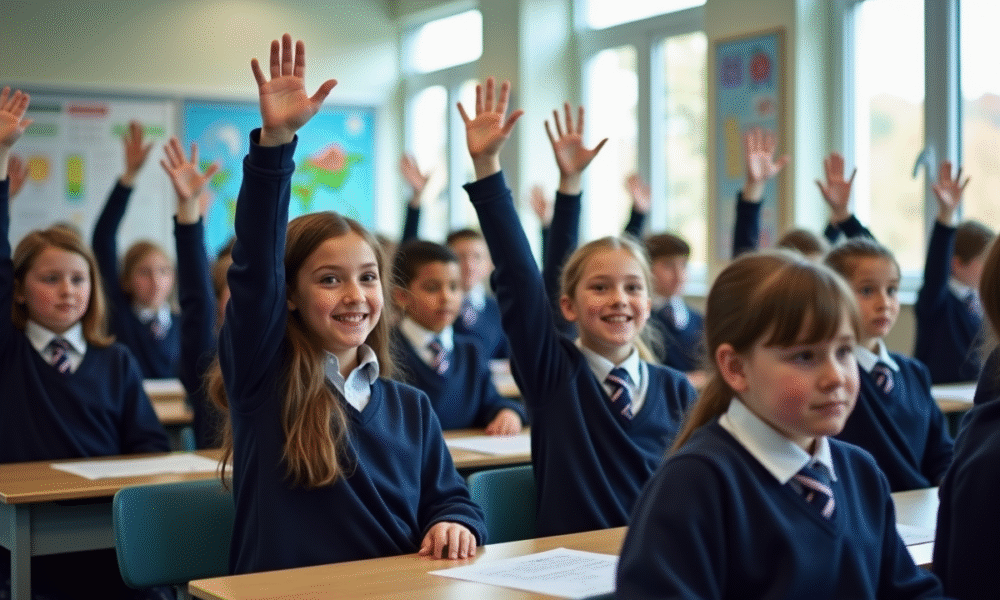 Groupe d'élèves divers en classe moderne britannique