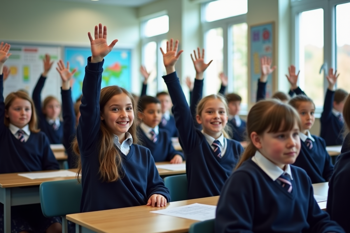 Groupe d'élèves divers en classe moderne britannique
