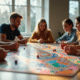 Groupe divers jouant à un jeu de société moderne