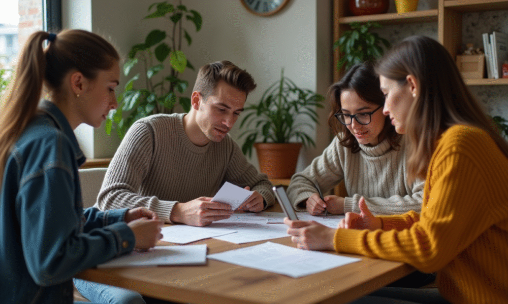 Groupe de millennials discutant autour d'une table à la maison