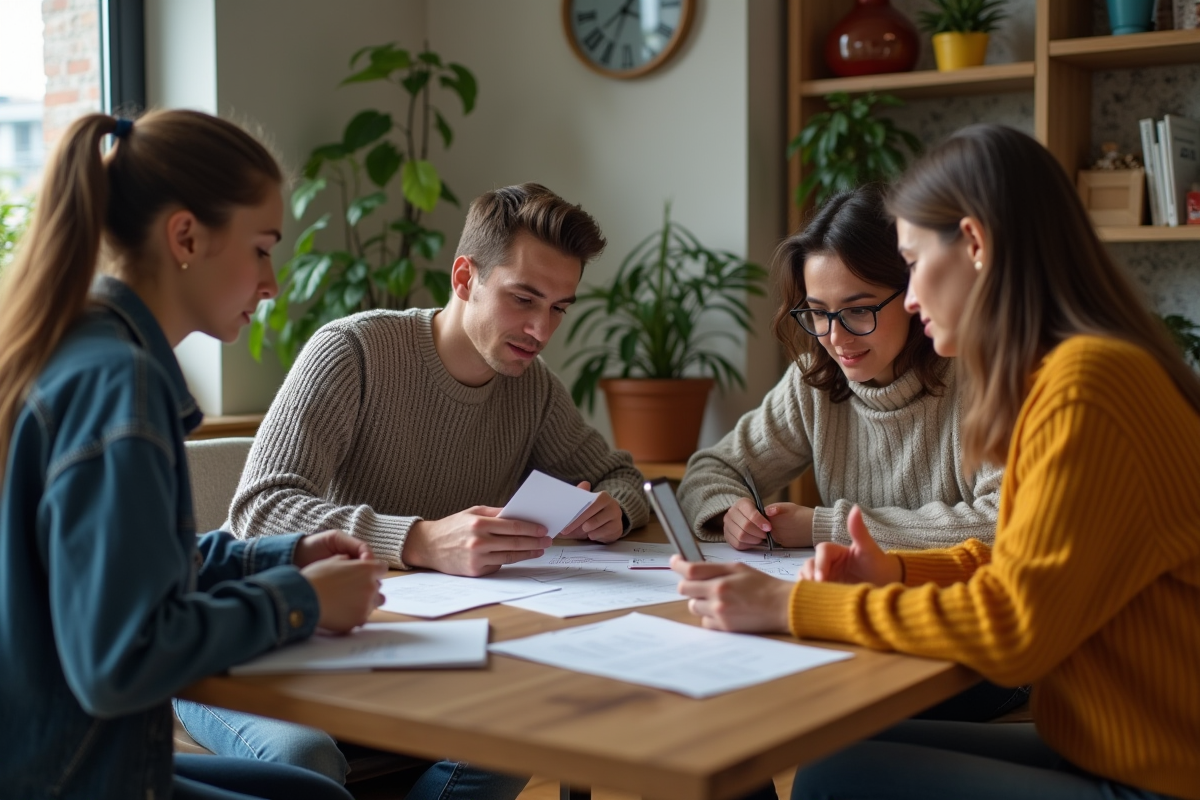 Groupe de millennials discutant autour d'une table à la maison
