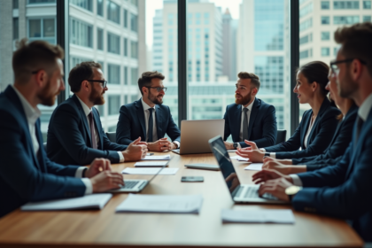 Groupe de professionnels en réunion dans un bureau moderne