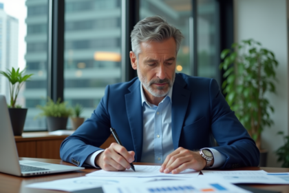 Homme d'affaires concentré dans son bureau moderne