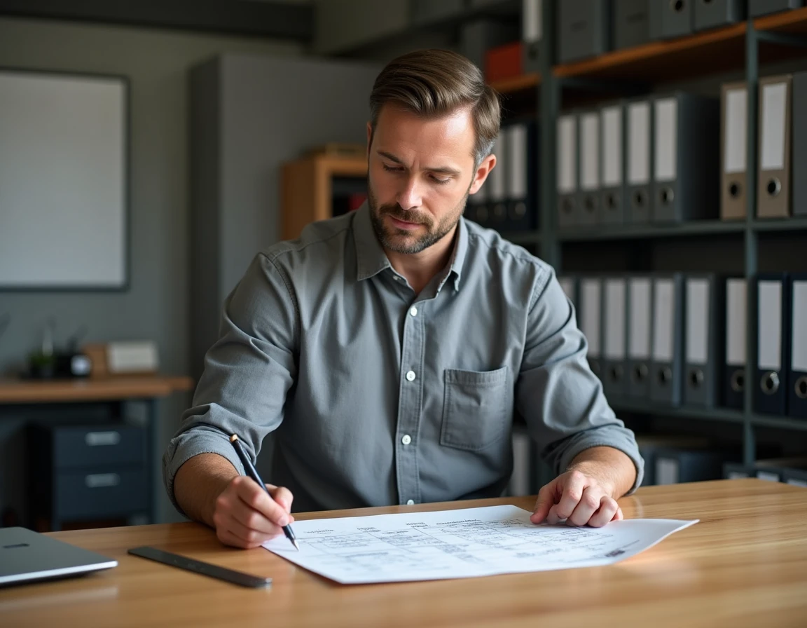 Ingénieur consultant un tableau de conversion litres en mètres cubes sur papier imprimé à son bureau
