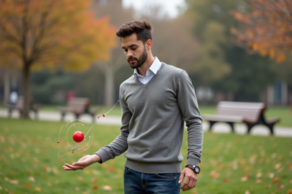 Étudiant en physique faisant un mouvement circulaire en extérieur