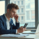 Jeune professionnel utilisant un smartphone pour une verification securisee au bureau