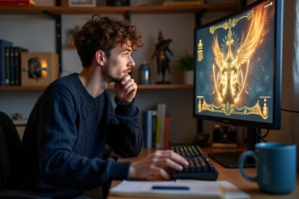 Joueur concentré devant un RPG tour par tour sur PC, illustrant le temps de jeu et la durée de vie de Clair Obscur Expedition 33