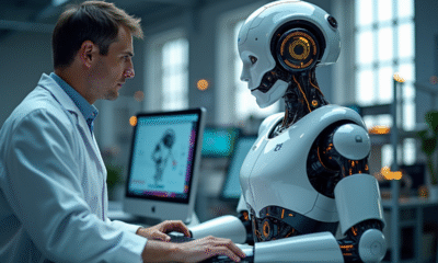 Laboratoire de robotique avec ingénieurs et robot humanoide