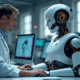 Laboratoire de robotique avec ingénieurs et robot humanoide