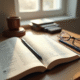 Livre de droit français ouvert sur un bureau moderne avec lunettes