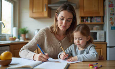 Femme et fille en cuisine pour une organisation familiale