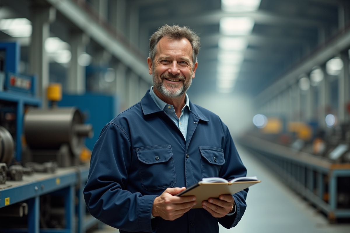 Ouvrier en salopette dans une usine moderne