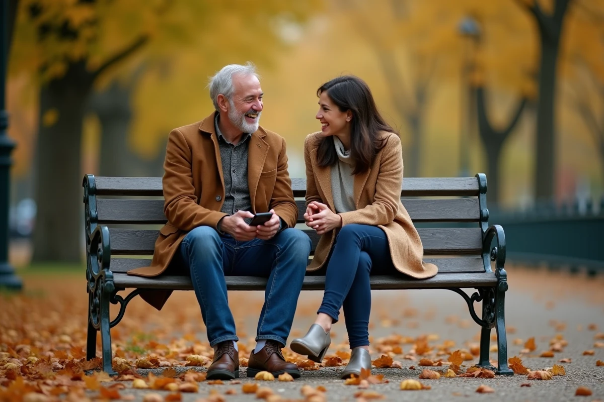 Premier rendez-vous organisé via un site de rencontre gratuit dans un parc en France à l'automne
