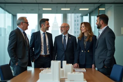 Groupe de professionnels en réunion dans un bureau moderne