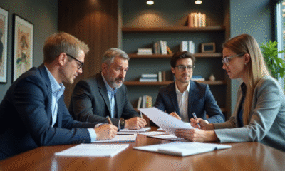 Groupe de professionnels en réunion dans un bureau moderne