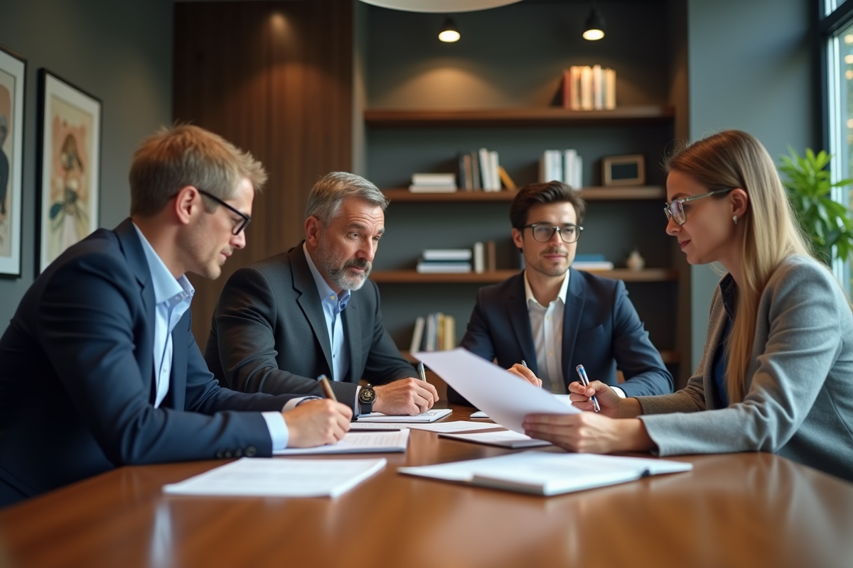 Groupe de professionnels en réunion dans un bureau moderne
