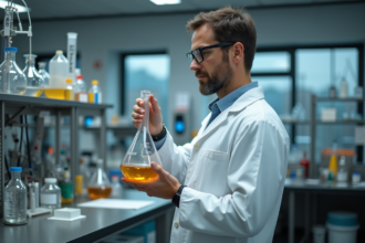 Scientifique en laboratoire examinant un biocarburant