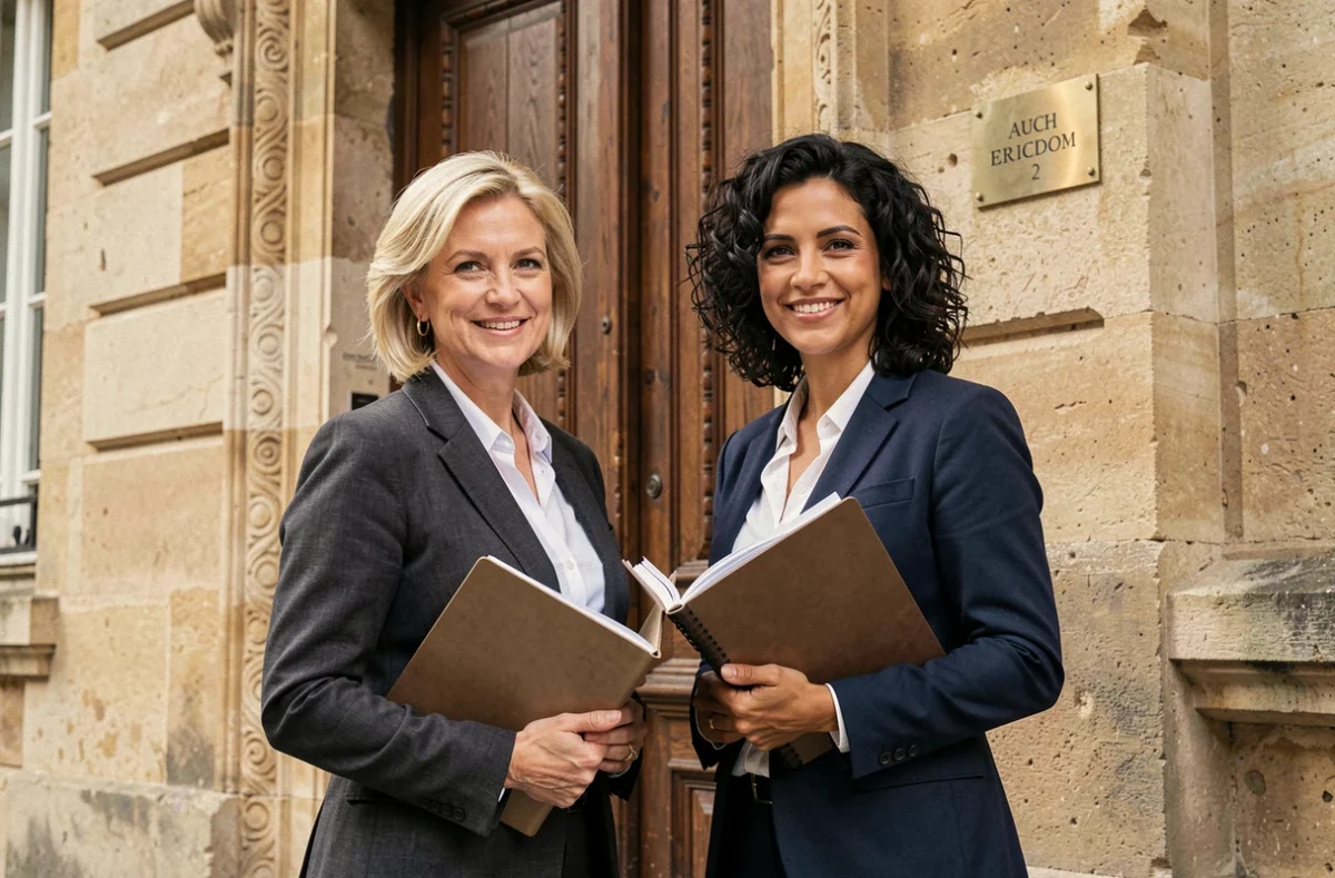 Maîtres Marie-Luce d'Argaignon et Clara Bolac, avocates associées à Auch et Condom, devant leur cabinet